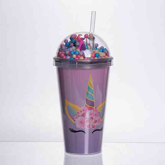 пластикова склянка з трубочкою та кришкою 400 (мл) багаторазова пластикова склянка Фіолетовий HP-18-2V Коломия