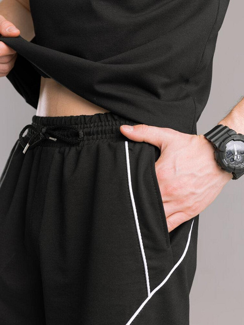 Чоловічі чорні шорти прямого крою весна/літо Pobedov Shape. Однотонні базові чоловічі чорні шорти Київ - фото 4