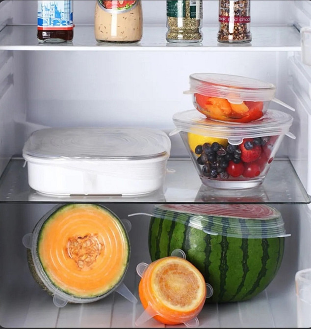 Набор силиконовых крышек многоразовых 6 шт разных размеров прозрачный Киев - изображение 4