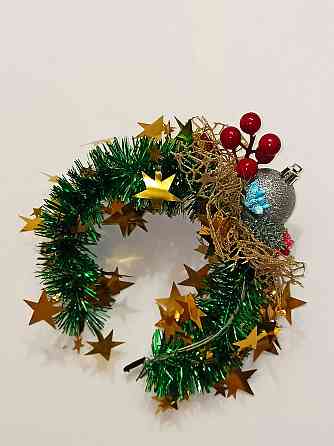 Обруч декор для волос новогодний с мишуры с игрушкой one size разноцветный ручная работа серебристый Киев