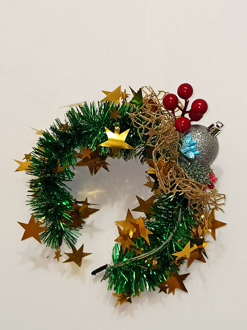 Обруч декор для волосся новорічний з мішурою з іграшкою кулькою one size різнокольоровий ручна робота срібний Київ - фото 3