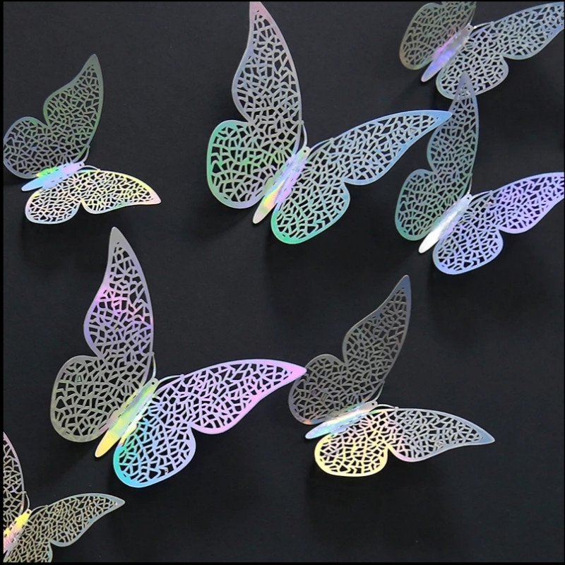 Метелики 3D декоративні на стіну 12 штук сріблясто-перламутровий Київ - фото 1