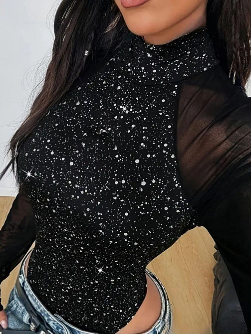 Боди с прозрачным рукавом и блестками М черный Киев - изображение 4