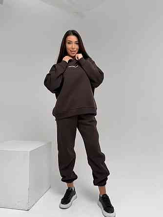 Жіночий стильний спортивний костюм-двійка: худі + штани, тринитка Пен'є на флісі турція Шоколад, 42/44 Одеса
