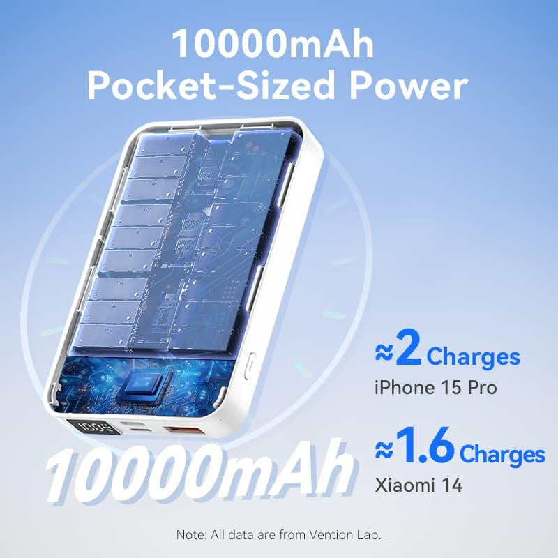 Зовнішній акумулятор Vention 10000mAh Magnetic Wireless Power Bank (USB-C + Lightning + USB-C + USB-A +Wireless) 22.5W White LED Київ - фото 1
