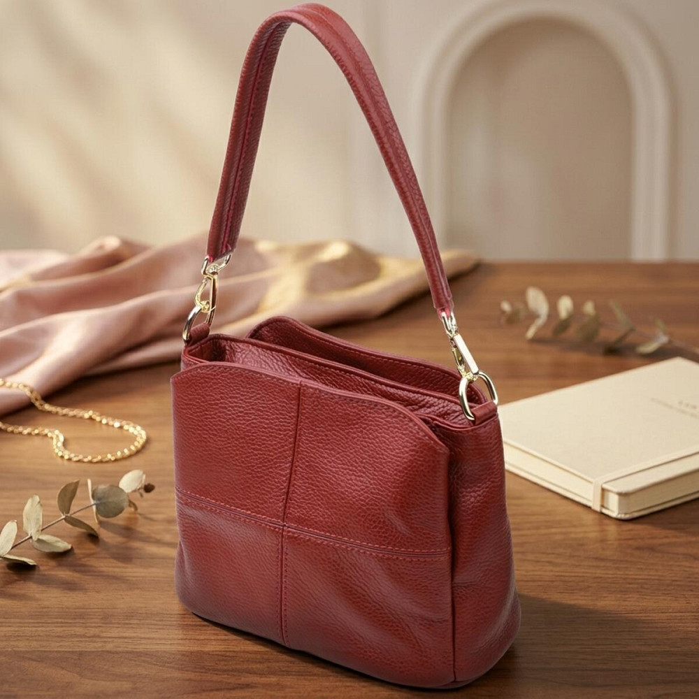 Жіноча шкіряна сумка з трьома секціями Vintage 22981 Червоний Київ - фото 11