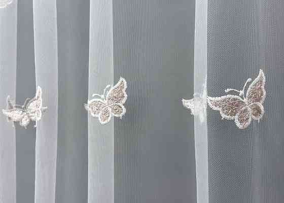 Тюль VR-Textil 1738т Фатин «Бабочки» с вышивкой и люрексом Пудровый с белым 300х270 см (42-0782) Киев
