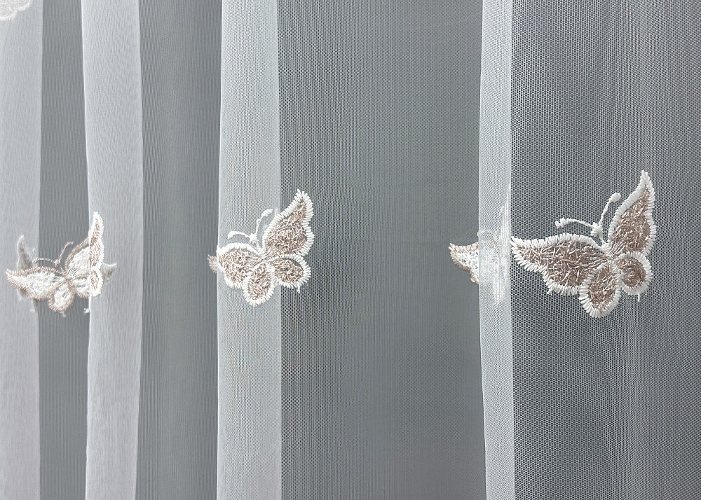 Тюль VR-Textil 1738т Фатин «Бабочки» с вышивкой и люрексом Пудровый с белым 300х270 см (42-0782) Киев - изображение 6