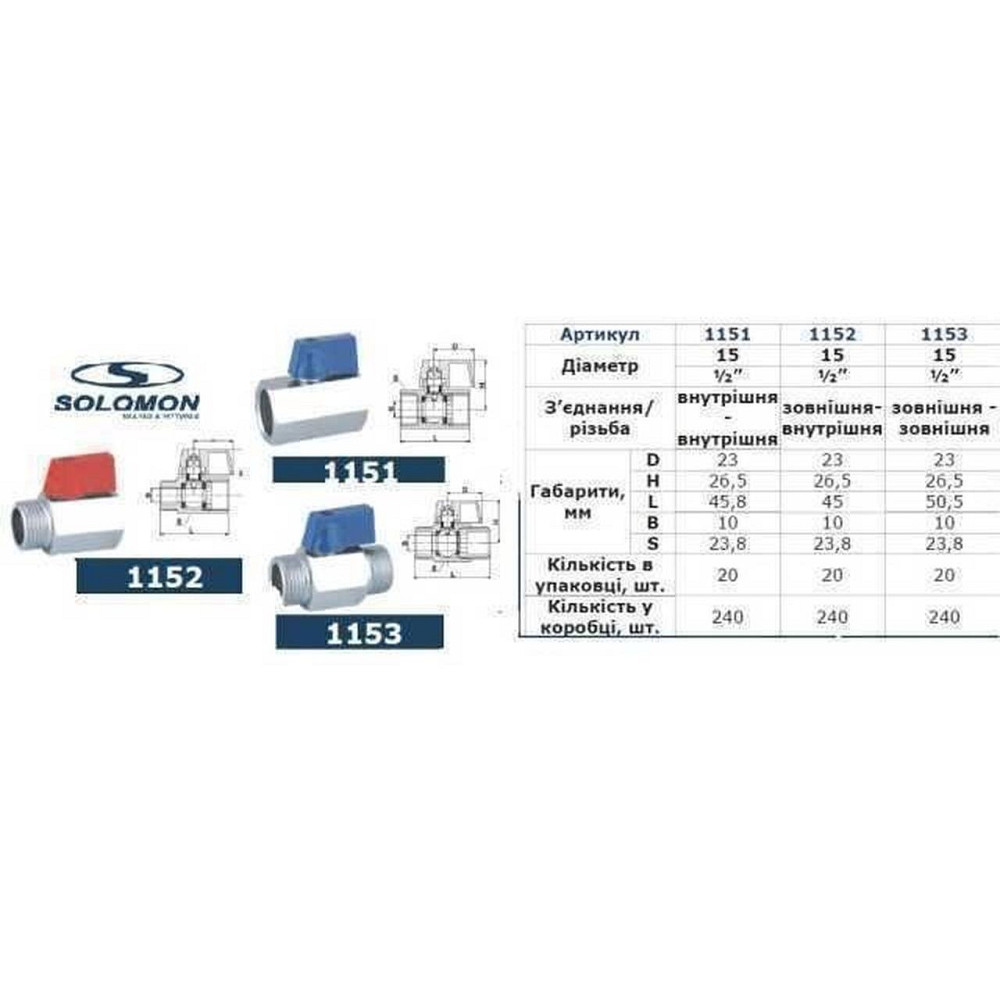 Кран шаровый мини SOLOMON 1/2″ НН NV-3161 (2шт. в упак.) (000001379) Киев - изображение 2