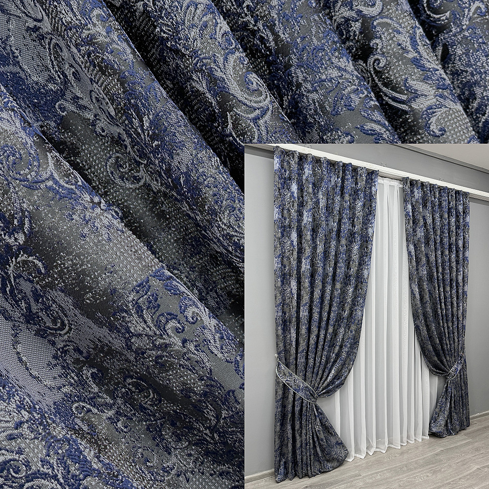 Комплект готових штор VR-Textil Льон Преміум № 1835ш Сірий з синім 150х295 см 2 шт (33-0827) Київ - фото 1