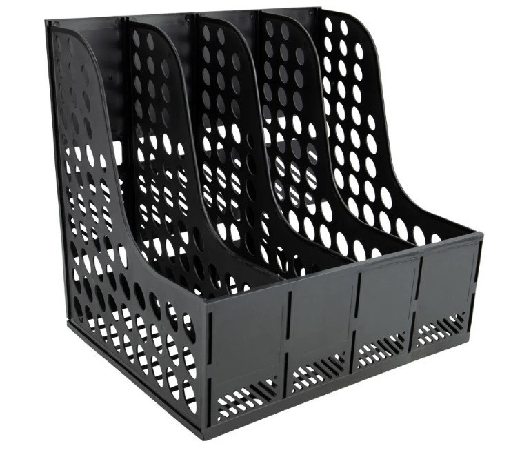 Лоток для документов вертикальный, сборный пластиковый черный, 4 секции Павлоград - изображение 1