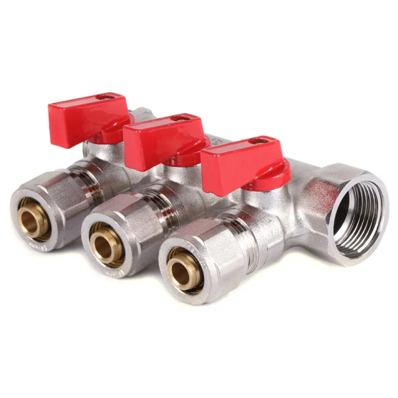 Колектор з кульовими кранами і фитингом Koer KR.1125-3 3/4"x3 ways (KR2836) Київ