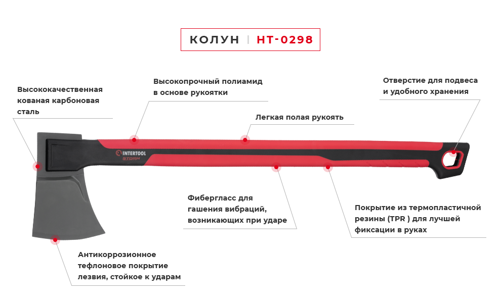 Колун INTERTOOL HT-0298 STORM 2300г Коломыя - изображение 8
