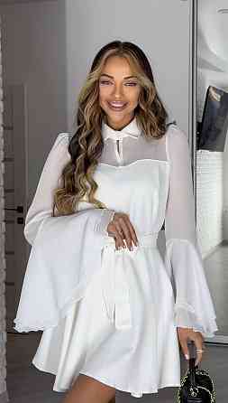 Женское нежное платье с шифоновыми рукавами и воланами костюмка + шифон Молочный, 46/48 Одесса