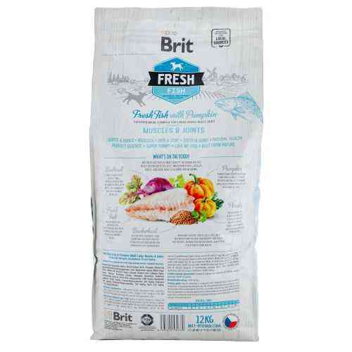 Сухий корм Brit Fresh для дорослих собак великих порід, для м'язів та суглобів, з рибою та гарбузом, 12 кг Київ