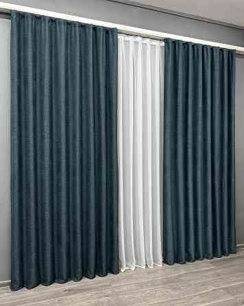 Комплект готових штор VR-Textil Льон Grand Linen № 2039ш Лазурний 200х250см 2 шт (99-022) Київ