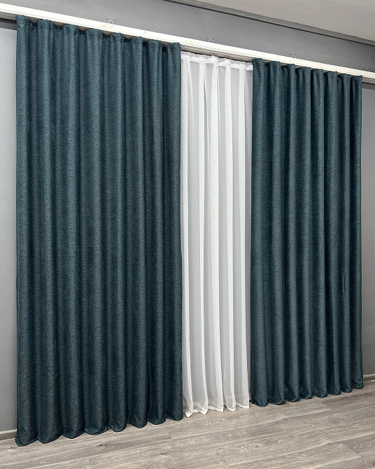 Комплект готових штор VR-Textil Льон Grand Linen № 2039ш Лазурний 200х250см 2 шт (99-022) Київ - фото 4