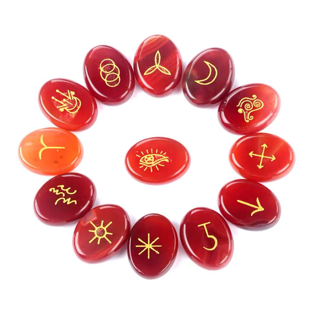 Викканские руны из натурального красного агата (13 шт.) в мешочке. Киев - изображение 1