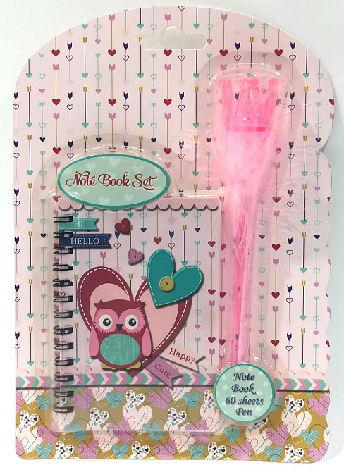 Блокнот на пружині 120x80mm, 70g, 60 л, ручка-пушок з короною, Сова у сердці, шт Київ - фото 1
