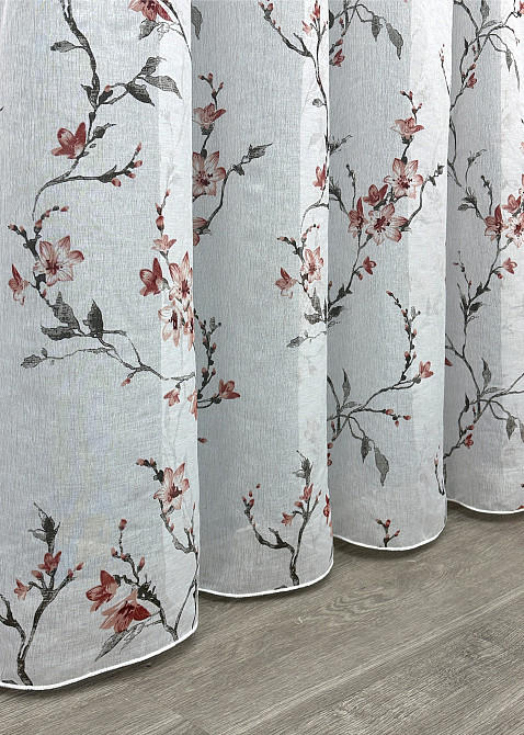 Тюль VR-Textil 1904т Flora Батист Білий із червоно-коричневим 300х270 см (40-242) Київ - фото 8