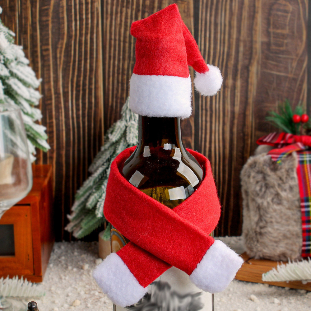 Новорічний одяг на пляшку Шапка та шарф one size червоно-білий Київ - фото 8