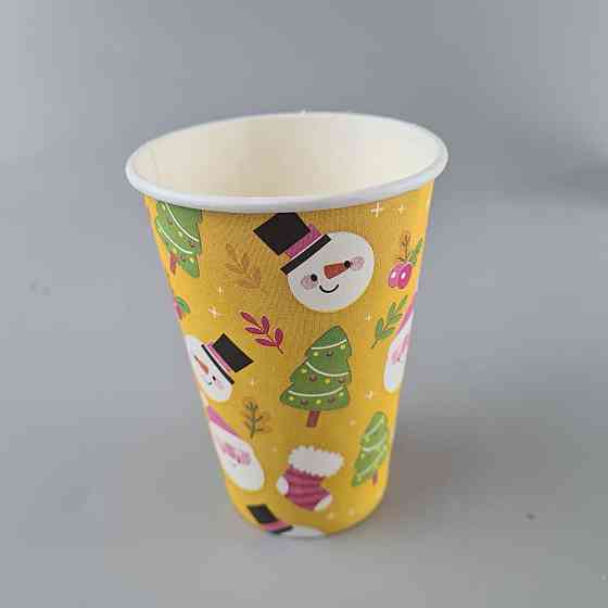 Стаканы бумажные одноразовые 340 мл НГ "СНЕГОВИК НА ЖЕЛТОМ"   (50 шт) Харьков