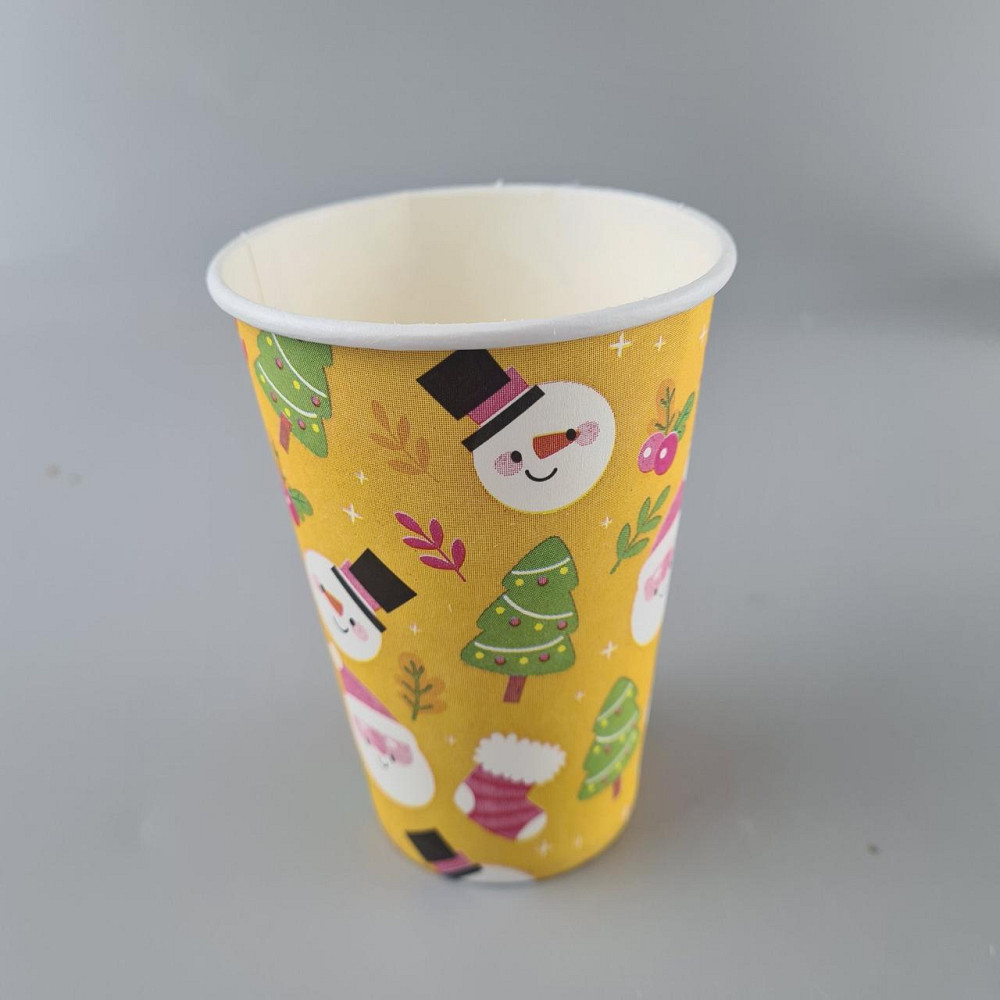 Стаканы бумажные одноразовые 340 мл НГ "СНЕГОВИК НА ЖЕЛТОМ"   (50 шт) Харьков - изображение 2