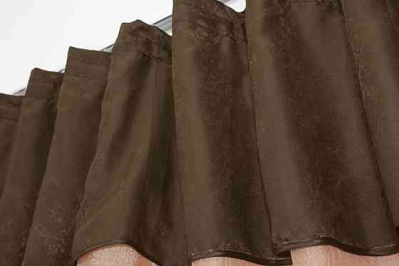 Кухонные шторы VR-Textil № 073к с ламбрекеном и подхватами персиковый с коричневым 260х170 см (52-0106) Киев