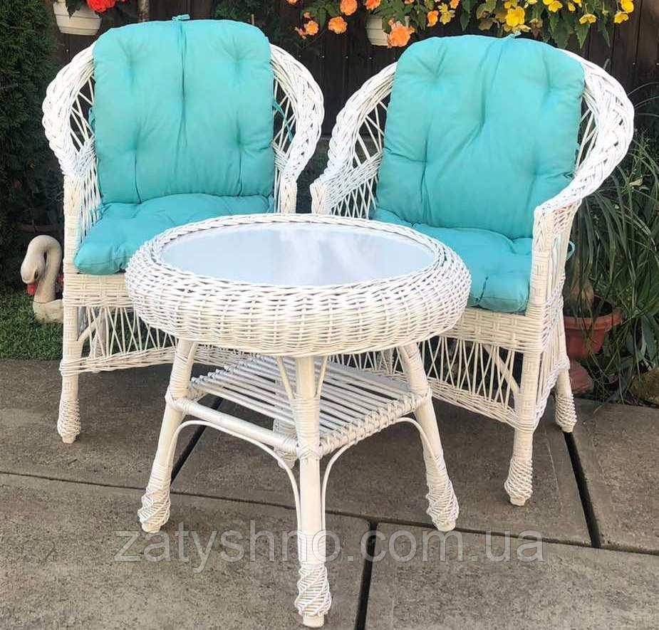 Белая плетеная мебель с накидками голубым|Мебель из лозы белая |мебель плетеная на балкон Киев - изображение 5