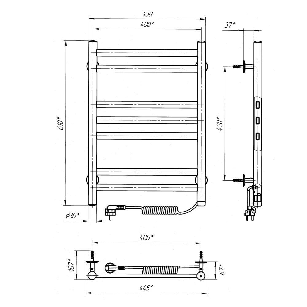 Электрический потенцесушитель Laris Кватро П7 400Х600 Э правое подкл. S3 Киев - изображение 6