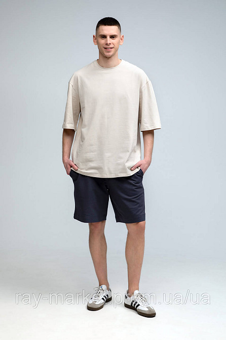 Костюм футболка оверсайз бежева та шорти темно-сірі RAY BASIC чоловічий (U1801M-Cream-Grey) XL Київ - фото 1