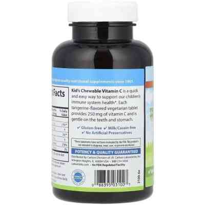 Витаминно-минеральный комплекс Carlson Витамин С для детей, 250 мг, вкус мандарина, Kid''s Chewable Vitamin C (CAR-03100) Вінниця