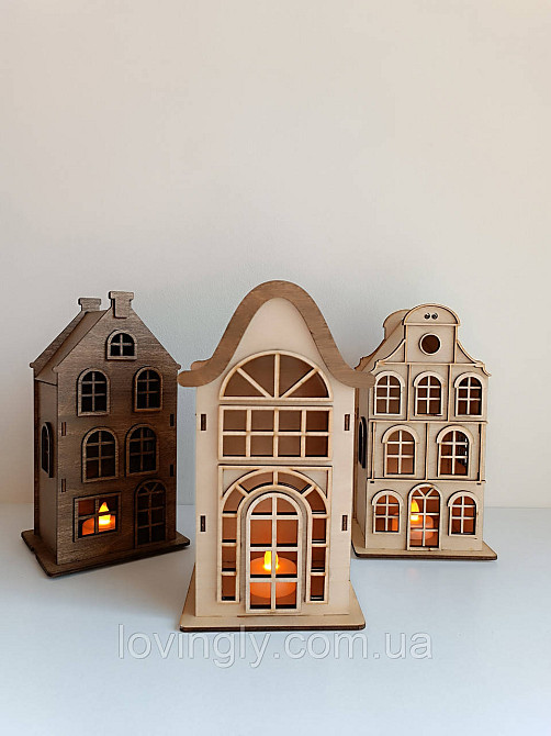 Набор из трех домиков в европейском стиле с подсветкой 22 см. Ирпень - изображение 7