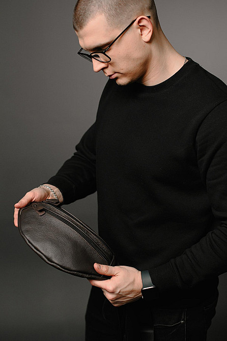 Чоловіча бананка, шкіряна сумка на пояс, коричнева SL033 (Коричнева) Суми - фото 5