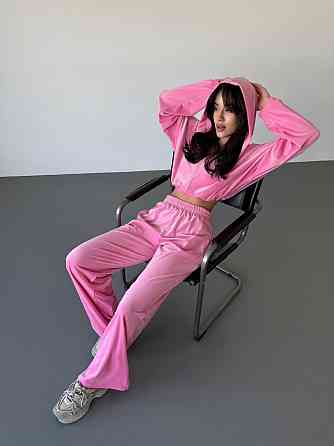 Женский велюровый костюм двойка: худи на молнии и штаны. Розовый, 46/48 Одесса