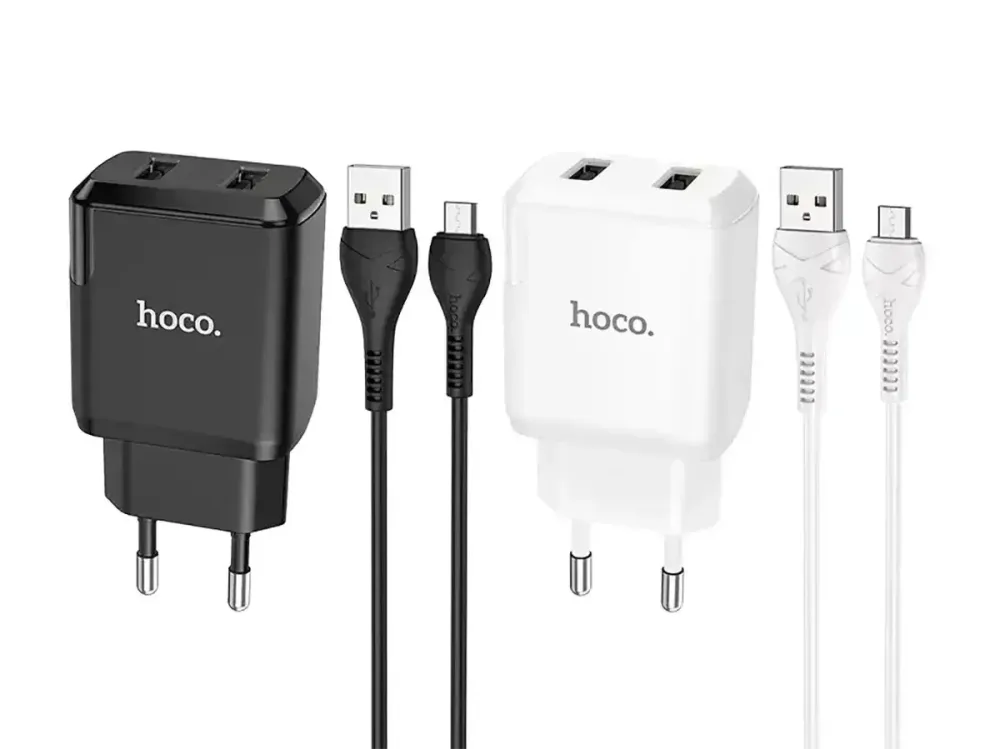 Мережевий зарядний пристрій Hoco N7 Speedy 220V (10.5W, 5V/2.1A) на 2 USB-порти з кабелем USB - micro-USB Одеса - фото 1