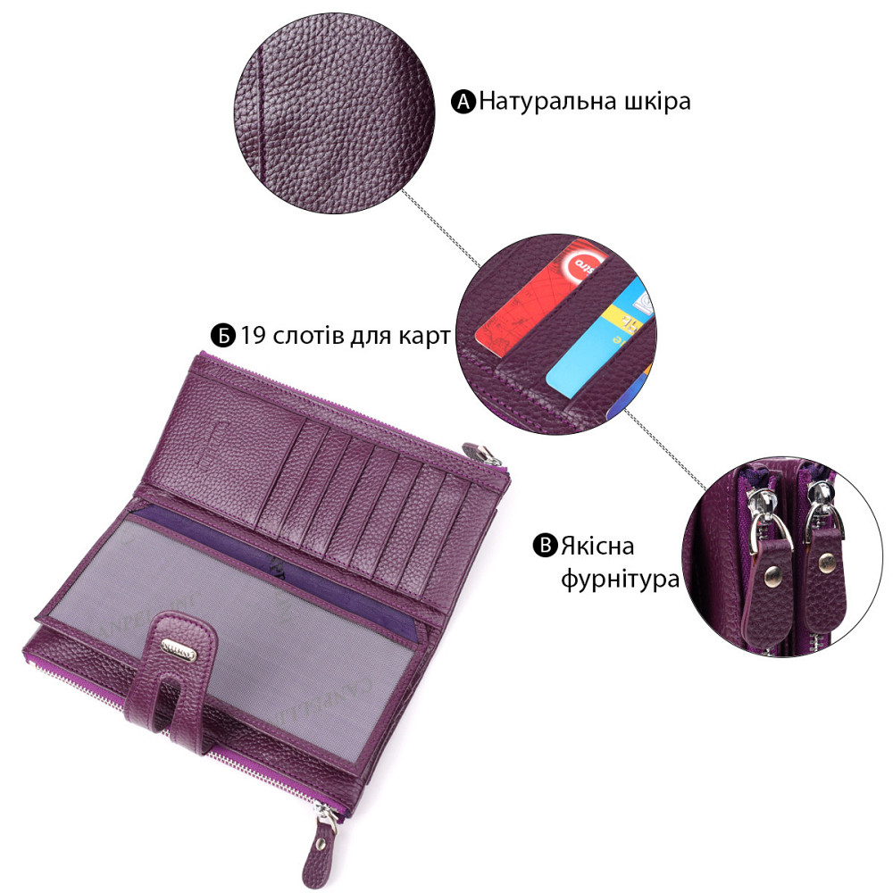 Яскравий жіночий гаманець з натуральної шкіри CANPELLINI 20873_1 Фіолетовий Київ - фото 4