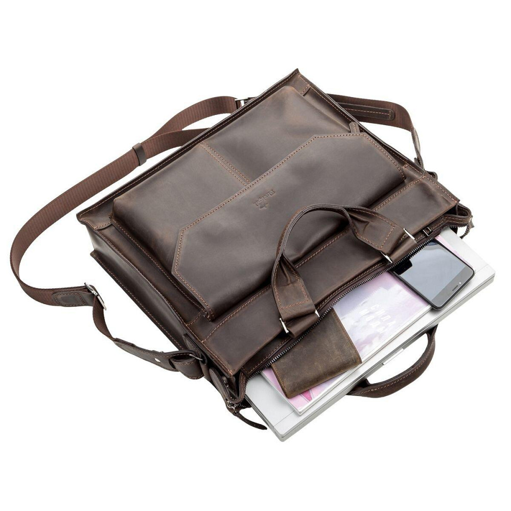 Сумка для ноутбука SHVIGEL 11109 кожаная Коричневая Киев - изображение 4