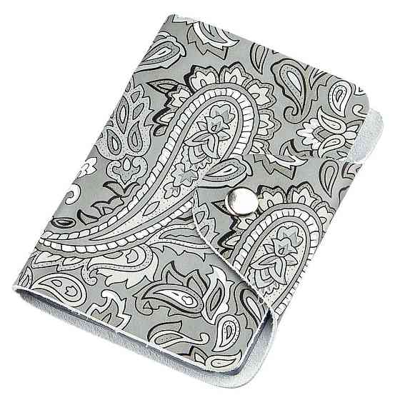 Визитница кожаная вертикальная серая с узором Shvigel 19082 Серая Киев