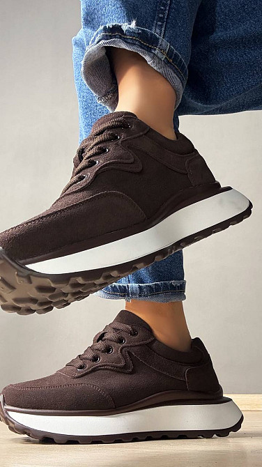 Кроссовки женские Hengji 725-12 замшевые на белой подошве коричневые, 37, 23,5 см Киев - изображение 3