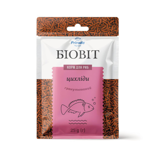 Корм Природа Биовит Цихлиды для цихлид и ярко-окрашенных рыб гранулированный 25 г Киев - изображение 1