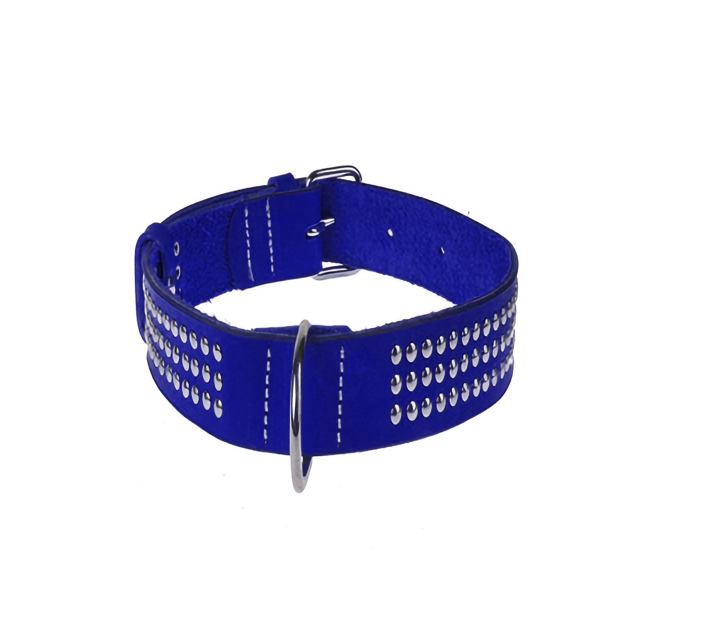 Нашийник 3365 25мм "Класик преміум" шкіряний прикрашений металофурн. Синій Вінниця - фото 1