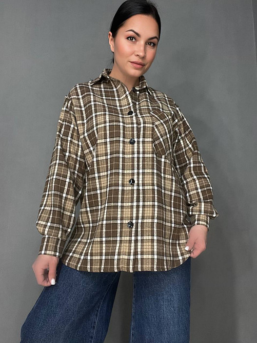 Сорочка жіноча Ariadna 2433 оверсайз подовжена картата тонка фланель в клітинку на гудзиках one size, світло-коричневий, one size Київ - фото 9