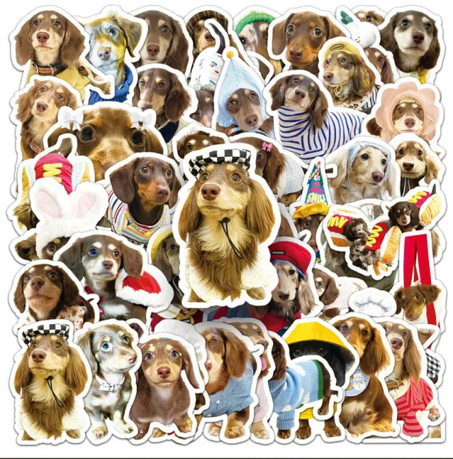 Набор стикеров с таксами 50 шт – милые наклейки с собаками для декора Киев - изображение 1