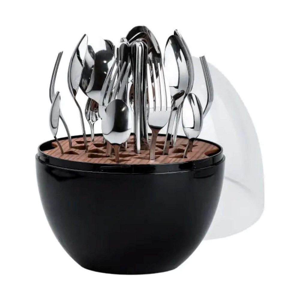 Набір столових приладів на 6 персон із нержавіючої сталі 24 штуки з підставкою Яйце Чорний HP78811 Київ - фото 1