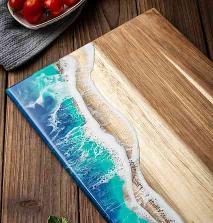 Разделочная доска для кухни из бамбука, доска на кухню для разделки с узором морской волны бамбуковая 45 х 23 см Каменец-Подольский
