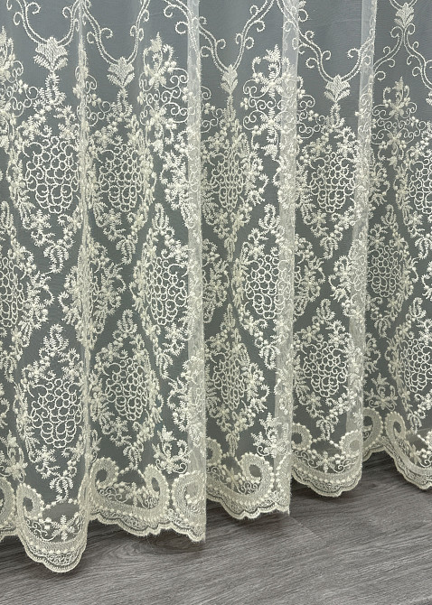 Тюль VR-Textil 1682т Фатин с вышивкой Молочный 300х270 см (42-0730) Киев - изображение 8