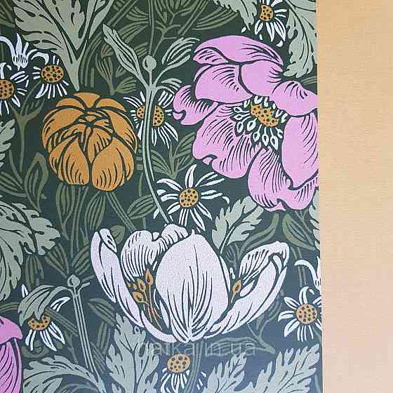 Обои флизелиновые экологически чистые Rasch Salisbury 0.53х10 цветы яркие розовые желтые бежевые на зеленом Киев
