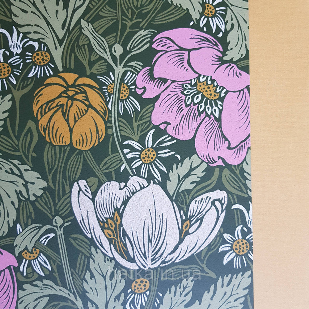 Обои флизелиновые экологически чистые Rasch Salisbury 0.53х10 цветы яркие розовые желтые бежевые на зеленом Киев - изображение 3