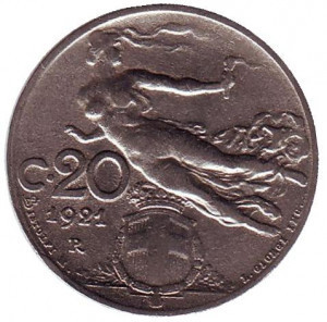 Монета 20 чентезимо. 1921 год, Италия.(АМ) Полтава - изображение 1